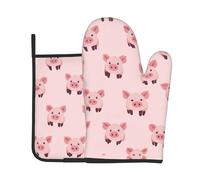 VVXBHGR Simples coups d'empreintes de tête de cochon Ensemble de deux pièces de gants de cuisine résistants à la chaleur et coussinets isolants haut de gamme