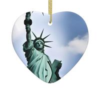 VVXBHGR Statue de la Liberté à NYC Prints Pendentif de Noël en céramique avec corde métallique dorée pour accrocher facilement la décoration
