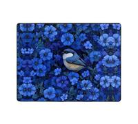 VVXBHGR Tapis de sol antidérapant 160 x 121,9 cm Le petit oiseau dans la fleur bleue imprime une bonne absorption de l'eau, adapté pour la cuisine, la salle de bain et le salon