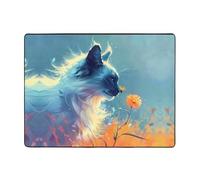 VVXBHGR Tapis de sol antidérapant 160 x 121,9 cm Motif chat spirituel renifle fleurs Bonne absorption de l'eau Convient pour la cuisine, la salle de bain et le salon