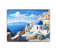 VVXBHGR Tapis de sol antidérapant 160 x 121,9 cm Santorin île grecque vue sur la mer Impression bonne absorption de l'eau Convient pour la cuisine, la salle de bain et le salon