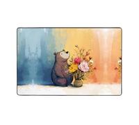 VVXBHGR Tapis de sol en flanelle imprimé Little Bear next to the bouquet 152,4 x 99,1 cm pour salon, bureau, table basse, lit, balcon