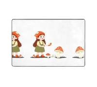VVXBHGR Tapis de sol en flanelle imprimée « The little girl picking mushrooms » - 152,4 x 99,1 cm - Pour salon, bureau, table basse, lit, balcon