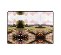 VVXBHGR Tapis imprimé de fleurs et d'herbe verte, tapis doux, moelleux, absorbant l'eau, durable, pour salon, bureau, table basse, lit, balcon, 203,2 x 147,3 cm