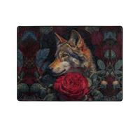 VVXBHGR Tapis imprimé Wolf among the red roses, 203,2 x 147,3 cm, doux, moelleux, absorbant l'eau, durable, pour salon, bureau, table basse, lit, balcon