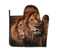 VVXBHGR The Lion's Gaze Prints Ensemble de 2 gants de cuisine résistants à la chaleur et coussinets isolants
