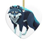 VVXBHGR Topo Map Wolf Pack Prints Pendentif de Noël en céramique avec corde dorée pour accrocher facilement la décoration