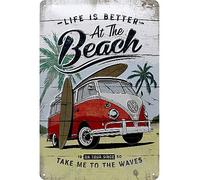 VW Volkswagen Camper Van à la Plage en Relief Métal Signe 300mm x 200mm