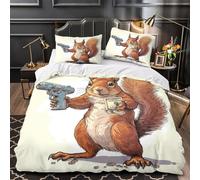 VWENOLRIX Écureuil avec Un Fusil 3D Imprimé Housse de Couette Microfibre éclair caché Humour Animalier de Dessin animé Drap de Couette 2 taies Lavable Machine garçons Enfants Single（140x200cm）