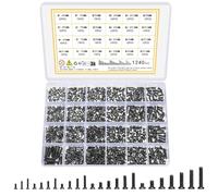 Vwoqiy 1240 Pcs Kit de Vis de Réparation Minuscule Micro Visserie, Petites Vis pour Lunettes, Vis à Tête Fraisée, Mini Vis à Tête Plate, Boulons Vis Mécaniques pour Montres Lunettes(noir 1240)