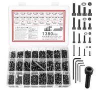 Vwoqiy 1380 Pcs Vis et écrous, M2 M3 M4 M5 Visserie Boulons et écrous, Vis et Boulon et Rondelles Set, Vis à Tête Hexagonale, Assortiment Kit di Boulons Vis à Six Pans Creux pour Réparation, Noirs