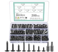 Vwoqiy 200 Pièces M4.8 M3.9 Vis à Autotaraudeuses, Visser à Torx, Vis a Bois à Tête Torx Autoperceuses à Tête Cylindrique, Visser à Tête Bombée Noires pour Réparation, avec 2 Embouts