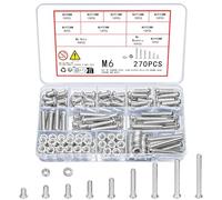 Vwoqiy 270 Pièces M6 Vis Boulons et Écrous et Rondelles Assortiment Kit, Boulons Vis à Tête Cylindrique, Vis à Métaux Cruciforme Galvanisées, DIN 7985(argent 270 M6)