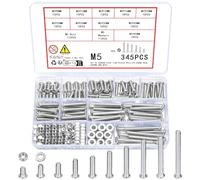 Vwoqiy 345 Pièces M5 Vis Boulons et Écrous et Rondelles Assortiment Kit, Boulons Vis à Tête Cylindrique, Vis à Métaux Cruciforme Galvanisées (argent 345 M5)