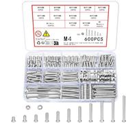 Vwoqiy 600 Pièces M4 Boulons, Écrous et Rondelles Assortiment Kit - Vis à Tête Cylindrique et à Métaux Cruciforme Galvanisées DIN 7985 (Argent 600 M4)