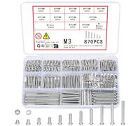 Vwoqiy 870 Pièces M3 Vis Boulons et Écrous et Rondelles Assortiment Kit, Boulons Vis à Tête Cylindrique, Vis à Métaux Cruciforme Galvanisées, DIN 7985(argent 870 M3)