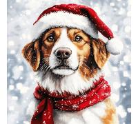 VwrxnchCoatx Canevas Broderie Point De Croix Kit Complet Adulte Debutant Noel, Compté Imprimé Enfant Débutant Noël, Avec Fils Au Modele Multicolore 40X50Cm (Chien De Noël)