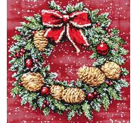 VwrxnchCoatx Canevas Broderie Point De Croix Kit Complet Adulte Debutant Noel, Compté Imprimé Enfant Débutant Noël, Avec Fils Au Modele Multicolore 40X50Cm (Couronne De Noël)
