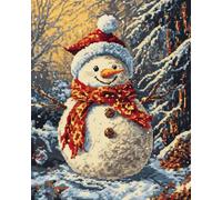 VwrxnchCoatx Canevas Broderie Point De Croix Kit Complet Adulte Debutant Noel, Compté Imprimé Enfant Débutant Noël, Avec Fils Au Modele Multicolore 40X50Cm (Bonhomme De Neige De Noël)