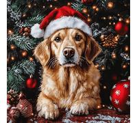 VwrxnchCoatx Canevas Broderie Point De Croix Kit Complet Adulte Debutant Noel, Compté Imprimé Enfant Débutant Noël, Avec Fils Au Modele Multicolore 40X50Cm (Chien De Noël)