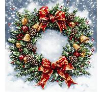 VwrxnchCoatx Canevas Broderie Point De Croix Kit Complet Adulte Debutant Noel, Compté Imprimé Enfant Débutant Noël, Avec Fils Au Modele Multicolore 40X50Cm (Couronne De Noël)