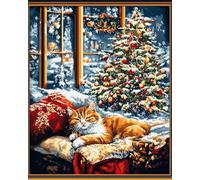 VwrxnchCoatx Canevas Broderie Point De Croix Kit Complet Adulte Debutant Noel, Compté Imprimé Enfant Débutant Noël, Avec Fils Au Modele Multicolore 40X50Cm (La Veille De Noël)