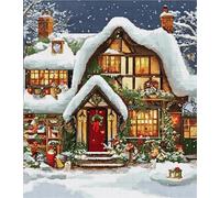 VwrxnchCoatx Canevas Broderie Point De Croix Kit Complet Adulte Debutant Noel, Compté Imprimé Enfant Débutant Noël, Avec Fils Au Modele Multicolore 40X50Cm (Scène De Neige Avec Lumières De Noël)