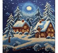 VwrxnchCoatx Canevas Broderie Point De Croix Kit Complet Adulte Debutant Noel, Compté Imprimé Enfant Débutant Noël, Avec Fils Au Modele Multicolore 40X50Cm (Scène De Neige De Noël)