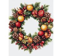 VwrxnchCoatx Canevas Broderie Point De Croix Kit Complet Adulte Debutant Noel, Compté Imprimé Enfant Débutant Noël, Avec Fils Au Modele Multicolore 40X50Cm (Couronne De Fruits De Noël)