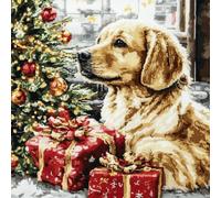 VwrxnchCoatx Canevas Broderie Point De Croix Kit Complet Adulte Debutant Noel, Compté Imprimé Enfant Débutant Noël, Avec Fils Au Modele Multicolore 40X50Cm (Cadeaux De Noël Pour Chiens)