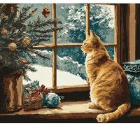 VwrxnchCoatx Canevas Broderie Point De Croix Kit Complet Adulte Debutant Noel, Compté Imprimé Enfant Débutant Noël, Avec Fils Au Modele Multicolore 40X50Cm (Chat De Noël)