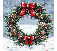 VwrxnchCoatx Canevas Broderie Point De Croix Kit Complet Adulte Debutant Noel, Compté Imprimé Enfant Débutant Noël, Avec Fils Au Modele Multicolore 40X50Cm (Couronne De Noël)