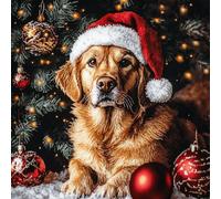 VwrxnchCoatx Canevas Broderie Point De Croix Kit Complet Adulte Debutant Noel, Compté Imprimé Enfant Débutant Noël, Avec Fils Au Modele Multicolore 40X50Cm (Chien De Noël)