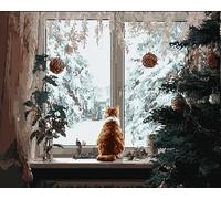 VwrxnchCoatx Canevas Broderie Point De Croix Kit Complet Adulte Debutant Noel, Compté Imprimé Enfant Débutant Noël, Avec Fils Au Modele Multicolore 40X50Cm (Chat De Noël)