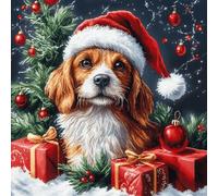 VwrxnchCoatx Canevas Broderie Point De Croix Kit Complet Adulte Debutant Noel, Compté Imprimé Enfant Débutant Noël, Avec Fils Au Modele Multicolore 40X50Cm (Chien De Noël)