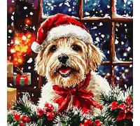VwrxnchCoatx Canevas Broderie Point De Croix Kit Complet Adulte Debutant Noel, Compté Imprimé Enfant Débutant Noël, Avec Fils Au Modele Multicolore 40X50Cm (Chien De Noël)