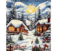 VwrxnchCoatx Canevas Broderie Point De Croix Kit Complet Adulte Debutant Noel, Compté Imprimé Enfant Débutant Noël, Avec Fils Au Modele Multicolore 40X50Cm (Scène De Neige De Noël)