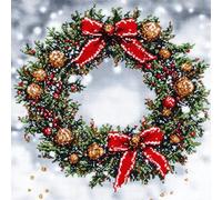 VwrxnchCoatx Canevas Broderie Point De Croix Kit Complet Adulte Debutant Noel, Compté Imprimé Enfant Débutant Noël, Avec Fils Au Modele Multicolore 40X50Cm (Couronne De Noël)