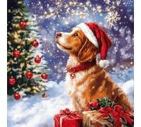 VwrxnchCoatx Canevas Broderie Point De Croix Kit Complet Adulte Debutant Noel, Compté Imprimé Enfant Débutant Noël, Avec Fils Au Modele Multicolore 40X50Cm (Chien De Noël)