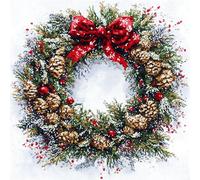 VwrxnchCoatx Canevas Broderie Point De Croix Kit Complet Adulte Debutant Noel, Compté Imprimé Enfant Débutant Noël, Avec Fils Au Modele Multicolore 40X50Cm (Couronne De Noël)