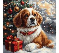 VwrxnchCoatx Canevas Broderie Point De Croix Kit Complet Adulte Debutant Noel, Compté Imprimé Enfant Débutant Noël, Avec Fils Au Modele Multicolore 40X50Cm (Chien De Noël)