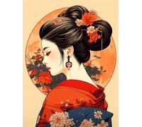 VwrxnchCoatx Point De Croix Kit Complet,Geisha Japonaise 11Ct Canevas Debutant Broderie Imprimé,Diy Kit Broderie Point De Croix,40Cm×50Cm