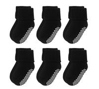 VWU Lot de 6 Paires Unisexe Bebes Infant Chaud et épais Antiderapants Chaussons Chaussettes de Manchette Nouveau-Nés Bébé Chaussettes en Coton (0-3 mois, Noir)