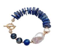 VWWJCCRO 16x24mm White Baroque Pearl Blue Lapis Sea Sediment Jasper Beaded Bracelet Gemstone Jewelry