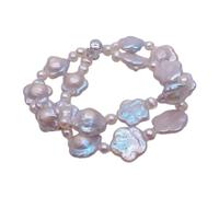 VWWJCCRO 2 Strands Cultured Pearl Bracelet 15mm Flower Shape Keshi Pearl Beaded For Women