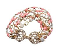 VWWJCCRO 7 Strands rice Coral Cultured White Baroque freshwater Pearl statement Bracelet 8" cute style for women