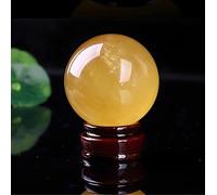 VWWJCCRO Citrine Crystal Ball with Wooden Stand,Yellow Calcite Quartz Sphere, Scrying for Home Table Glass Decorative Balls,120mm/4.7in