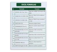 VWWJCCRO Essential1 Excel Function Poster Essential Formulas for Productivity Accounting Analysis Student Study Wall Decor(Framed,08x12inch(20x30cm))