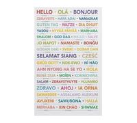 VWWJCCRO Hello Around The World Greetings In Different Languages Metal Tin Sign Multilingual Typography Wall-Art For Home Office Decor 8 X 12 inch