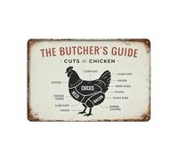 VWWJCCRO Meat Lover Gift Metal Tin Sign Vintage Chicken Cuts Chart Butcher Guide Kitchen Wall-Art for Grill Master Cook 8 X 12 in